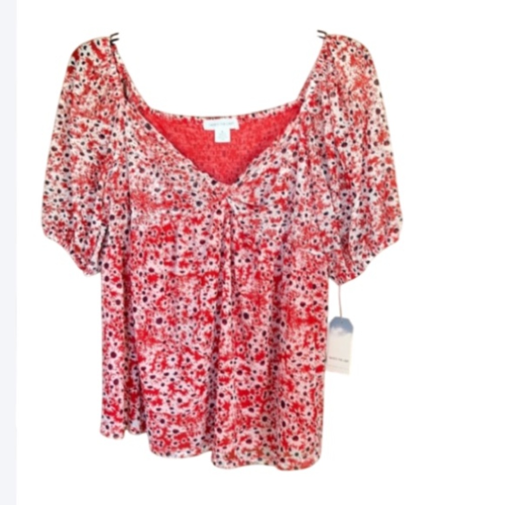 3/$45 Skye’s the Limit floral print top smock detail puff sleeve boho L